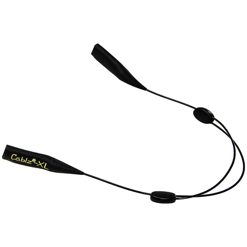 Cablz كابلز زيبز XL حزام نظارات قابل للتعديل | قابل للتعديل، خفيف الوزن، تصميم منخفض، حزام نظارات خارج العنق | أسود | 16" مع طرف XL - Image 1